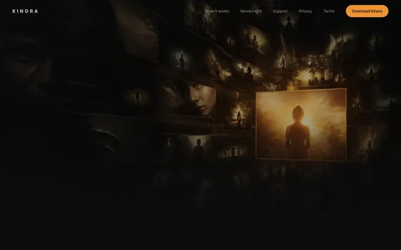 Screenshot of the Kinora homepage