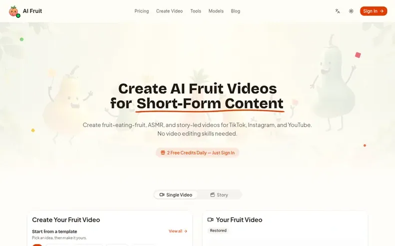 Screenshot of the AI Fruit homepage