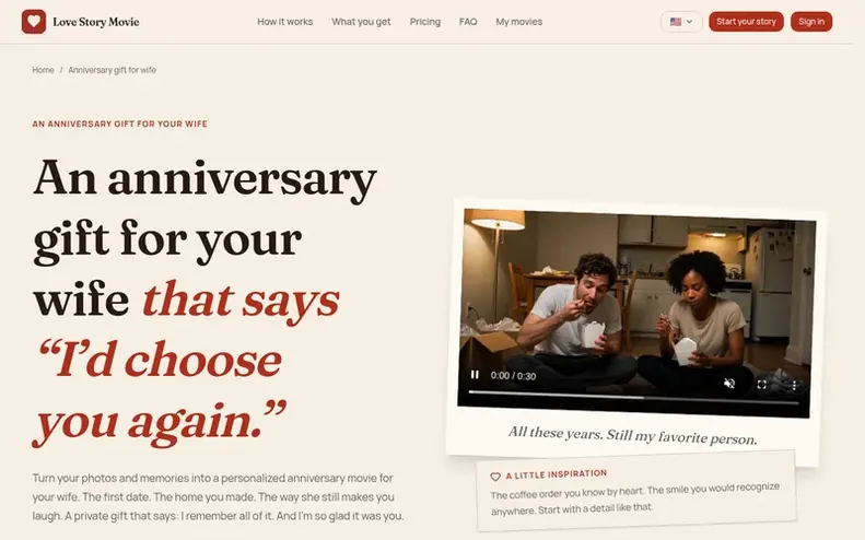 Screenshot of the Love Story Movie homepage
