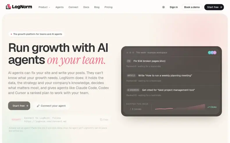 Screenshot of the LogNorm homepage
