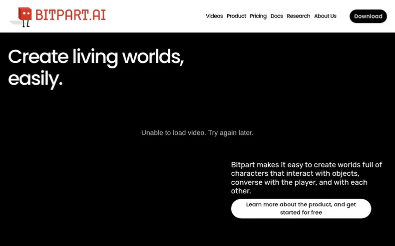 Screenshot of the Bitpart AI homepage