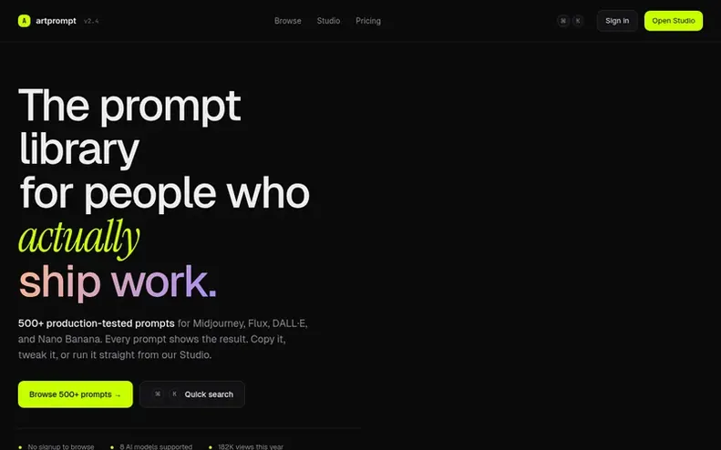 Screenshot of the ArtPrompt homepage