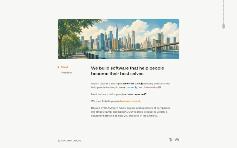 Screenshot of the Gleam Labs homepage