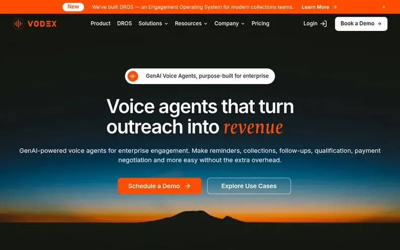 Screenshot of the Vodex homepage