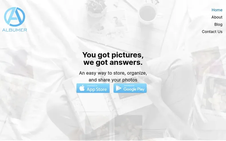 Screenshot of the Albumer homepage