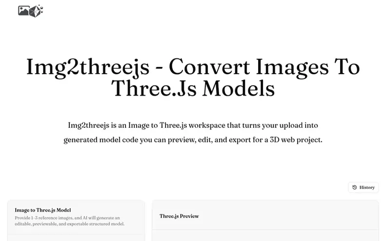 Screenshot of the Img2threejs homepage