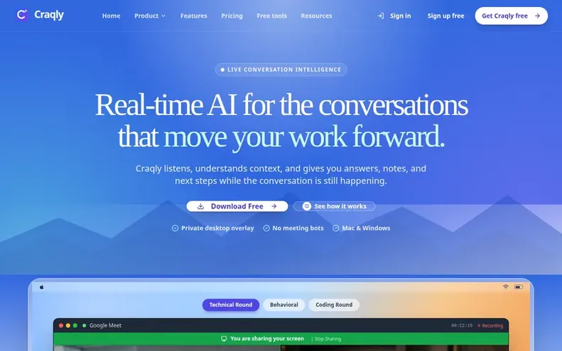 Screenshot of the Craqly homepage