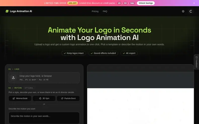 Screenshot of the Logo Animation AI homepage