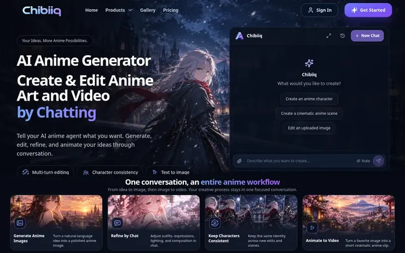 Screenshot of the Chibiiq homepage