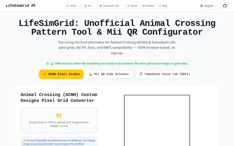 Screenshot of the LifeSimGrid homepage