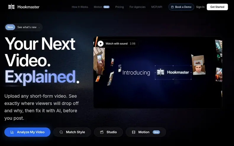 Screenshot of the HookMaster homepage
