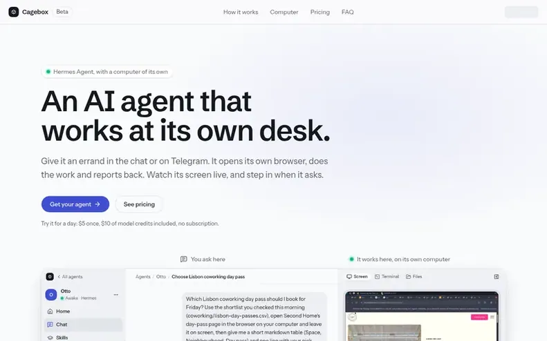 Screenshot of the Cagebox homepage