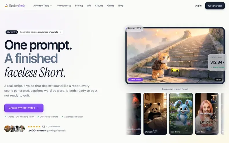 Screenshot of the FacelessGenie homepage