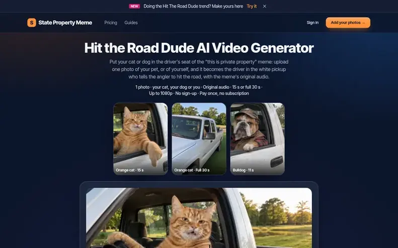 Screenshot of the State Property Meme homepage