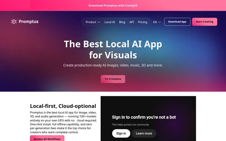 Screenshot of the Promptus homepage