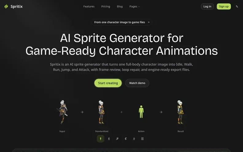 Screenshot of the Spritix homepage