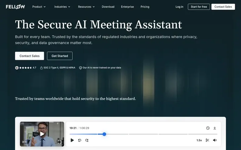 Screenshot of the Fellow homepage