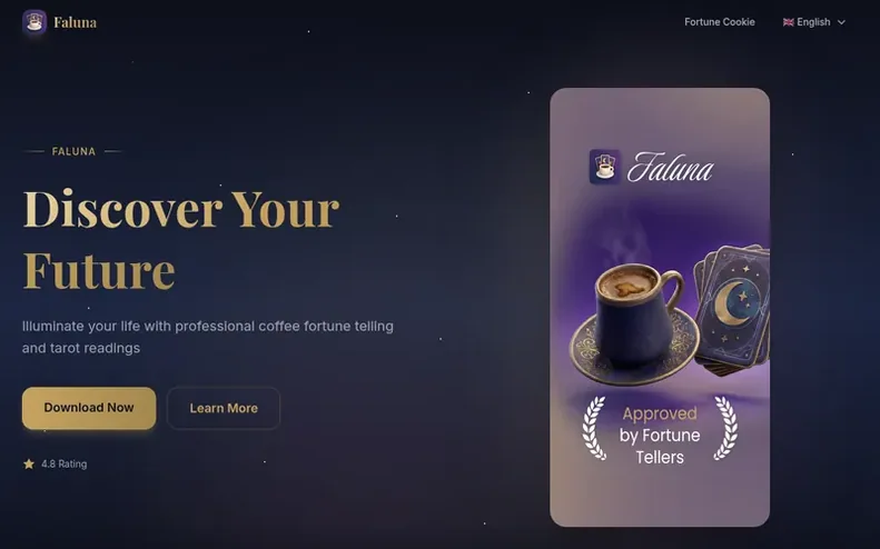 Screenshot of the Faluna homepage
