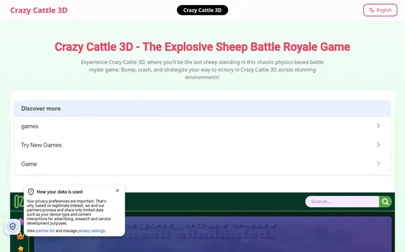 Screenshot of the Crazy Cattle 3D homepage
