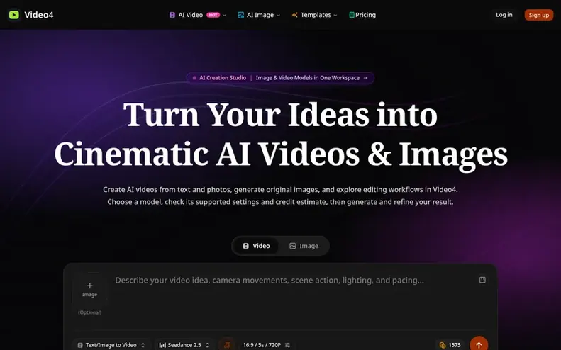 Screenshot of the Video4 homepage
