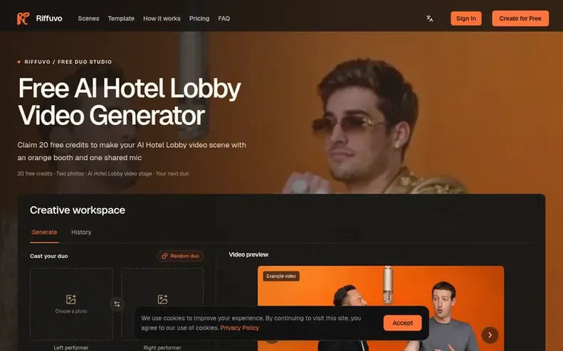 Screenshot of the Riffuvo homepage