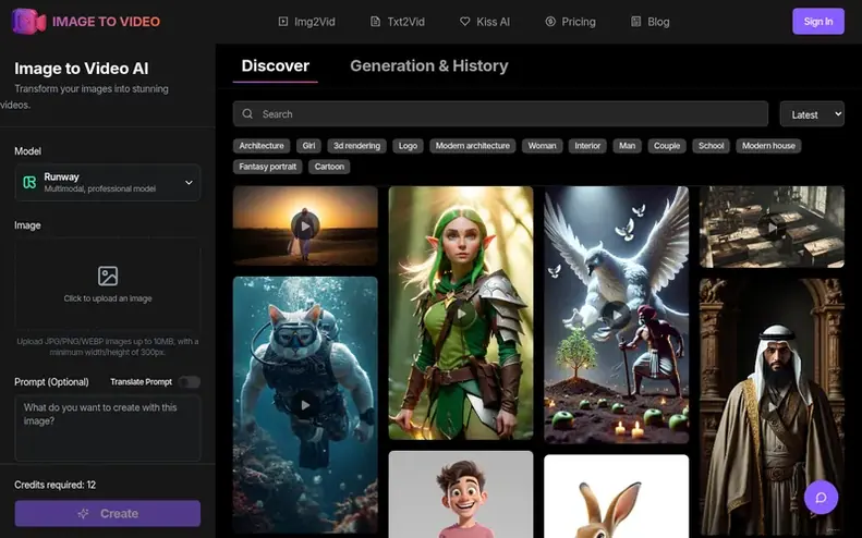 Screenshot of the Image to Video AI homepage