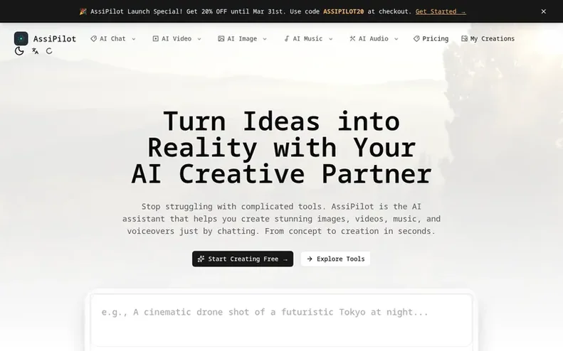 Screenshot of the AssiPilot homepage