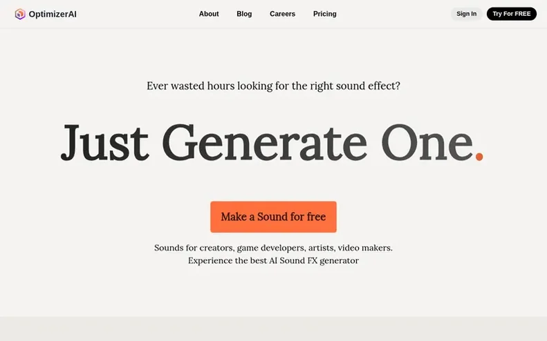Screenshot of the OptimizerAI homepage