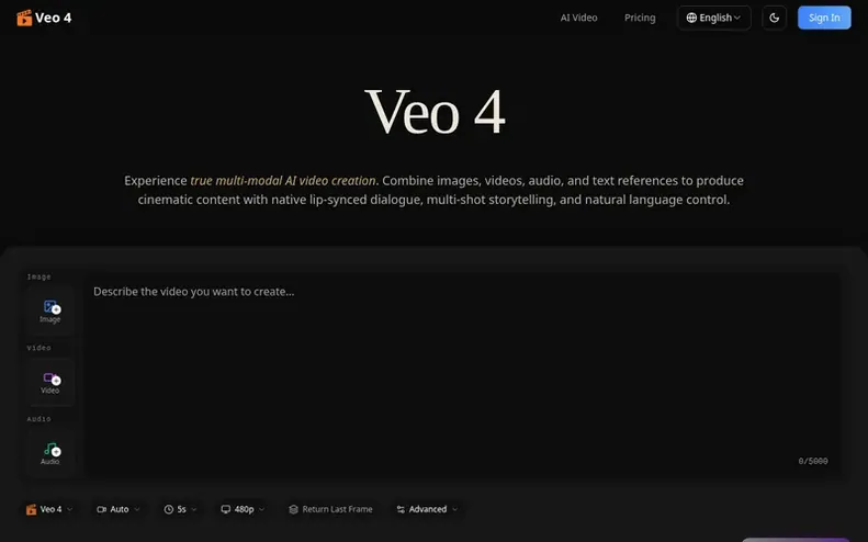 Screenshot of the Veo 4 homepage