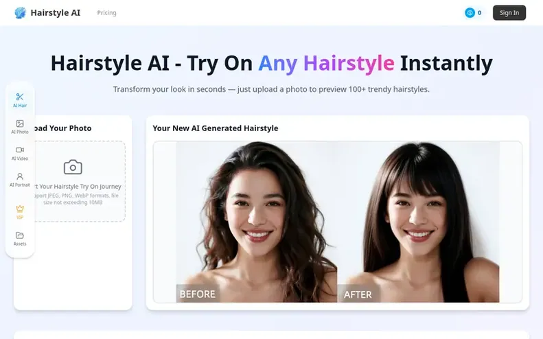 Screenshot of the Hairstyle AI homepage