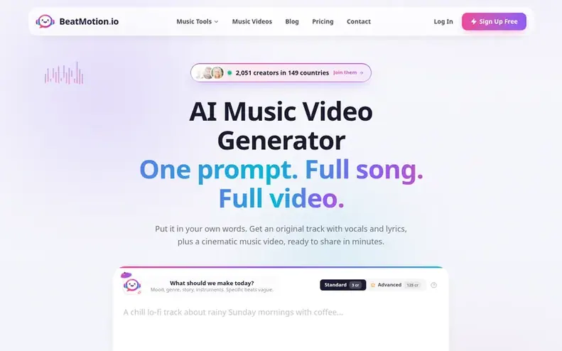 Screenshot of the BeatMotion homepage
