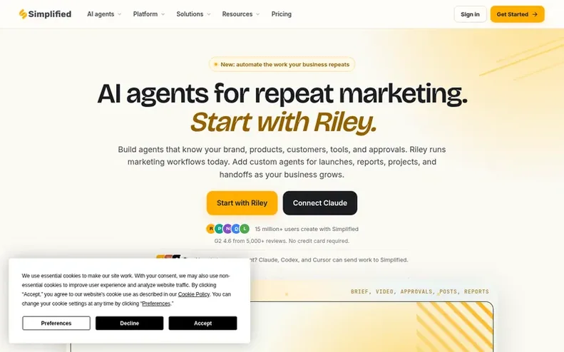 Screenshot of the Simplified homepage