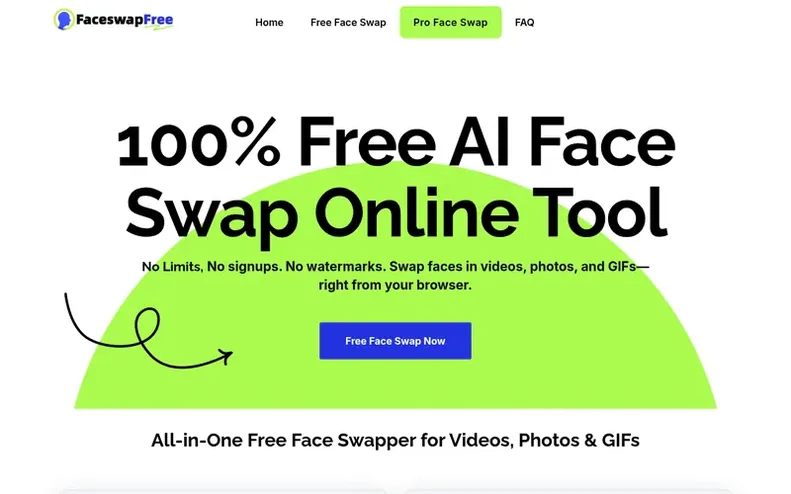Screenshot of the FaceswapFree homepage