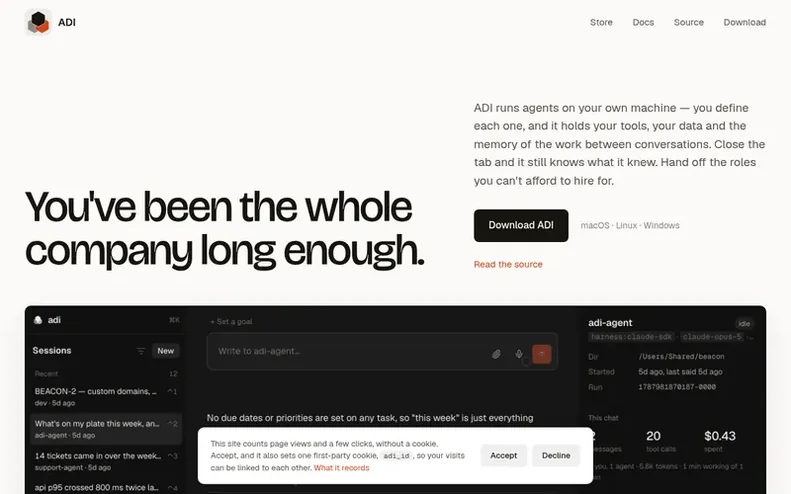 Screenshot of the ADI homepage
