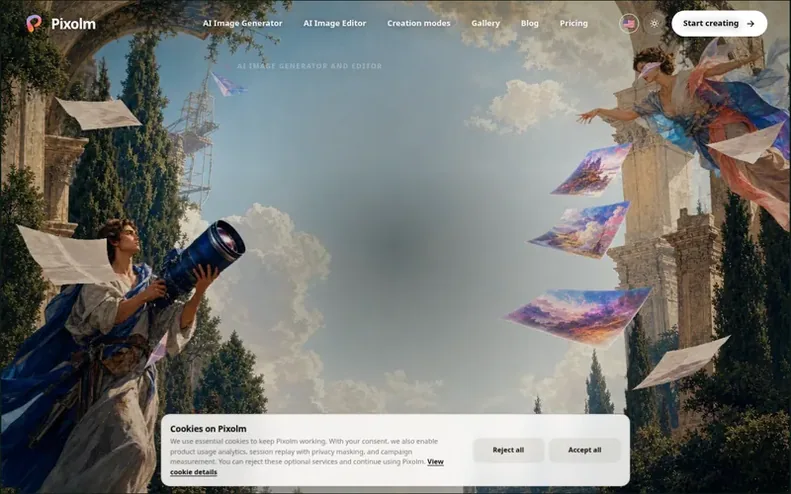 Screenshot of the Pixolm homepage