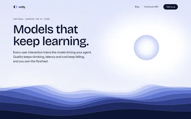 Screenshot of the unify homepage