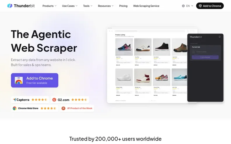 Screenshot of the Thunderbit homepage