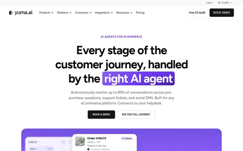 Screenshot of the Yuma AI homepage