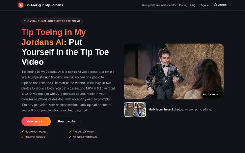 Screenshot of the Tip Toeing in My Jordans homepage