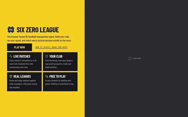 Screenshot of the Six Zero League homepage