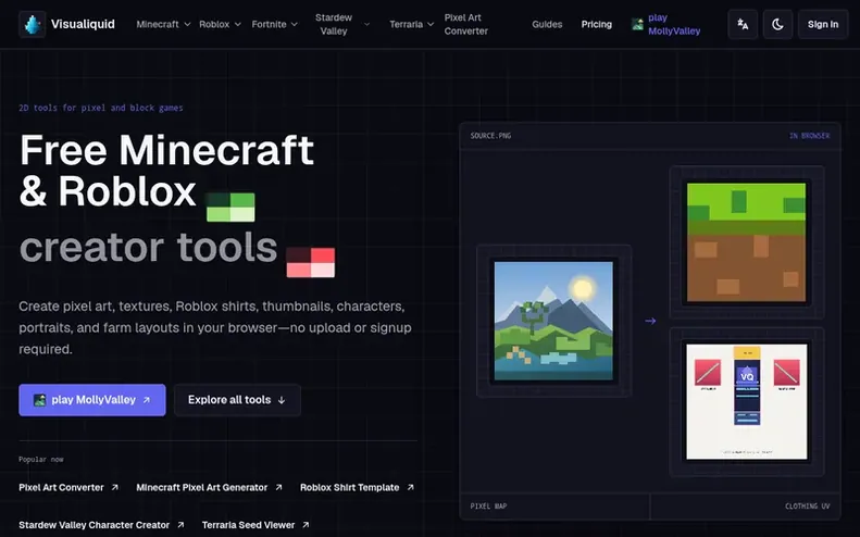 Screenshot of the Visualiquid homepage