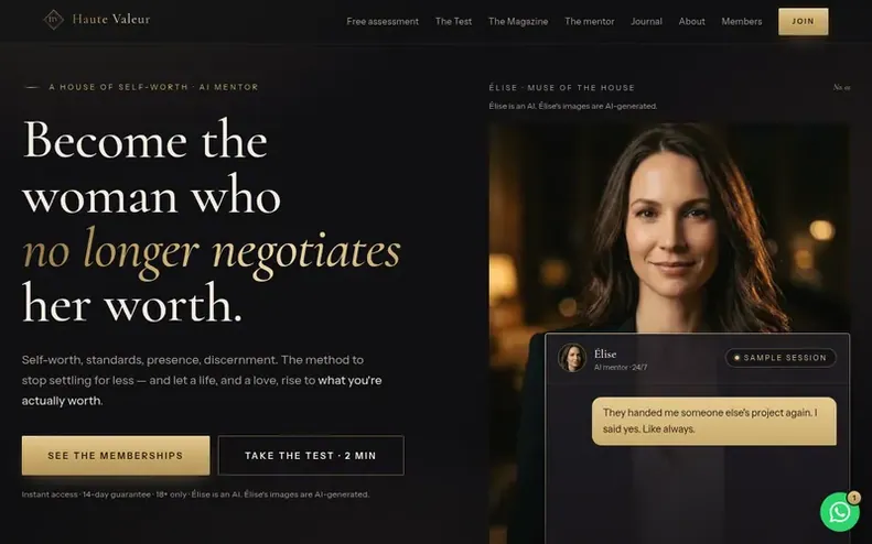 Screenshot of the Haute Valeur homepage