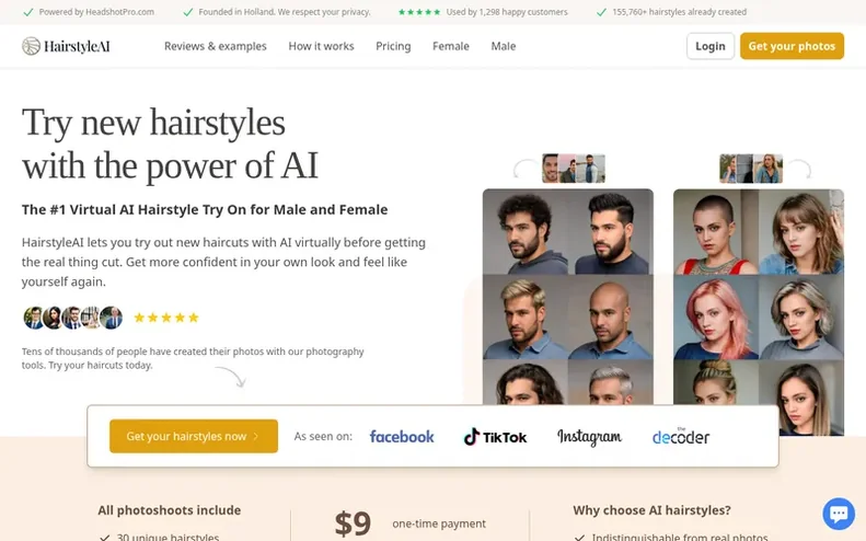 Screenshot of the Hairstyle AI homepage