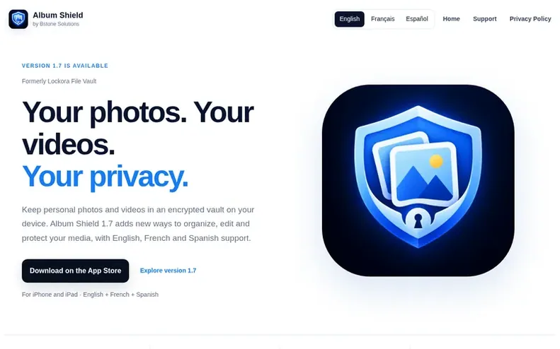 Screenshot of the Album Shield homepage