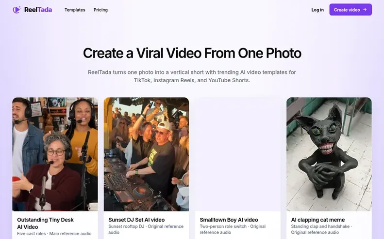 Screenshot of the ReelTada homepage