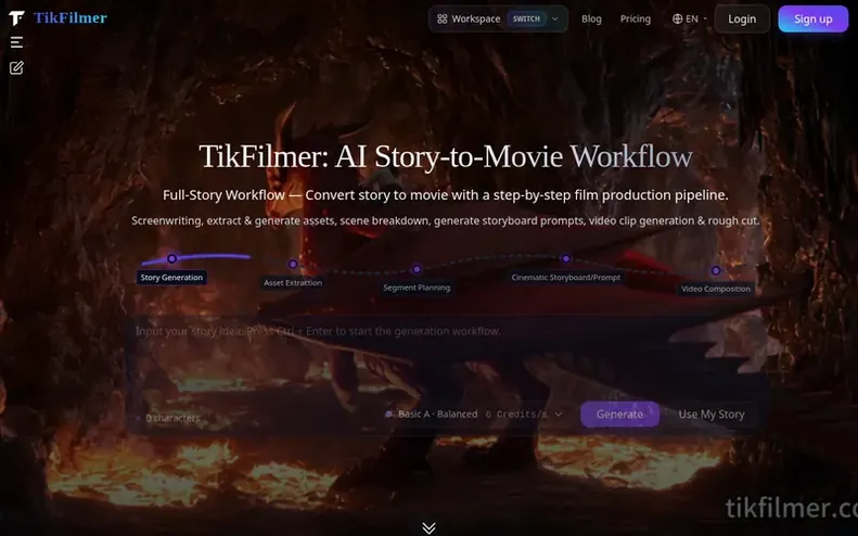 Screenshot of the TikFilmer homepage