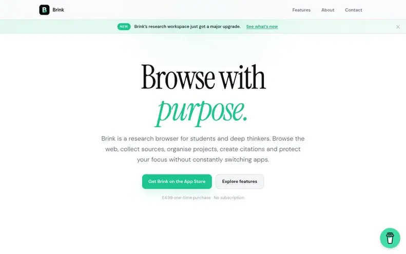 Screenshot of the Brink Browser homepage
