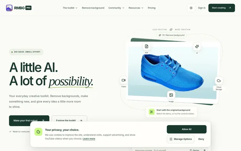 Screenshot of the RMBG PRO homepage