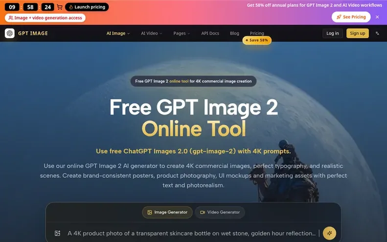 Screenshot of the gpt image homepage
