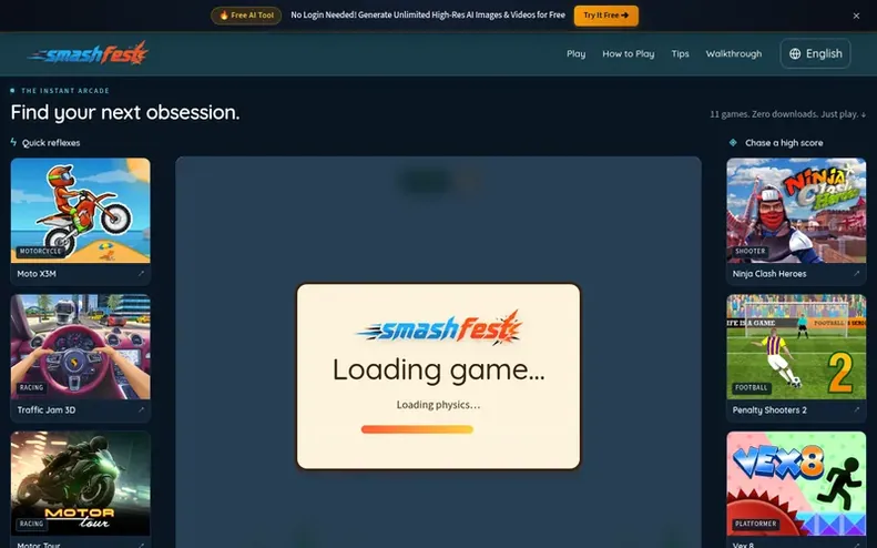 Screenshot of the Play Smash Fest homepage
